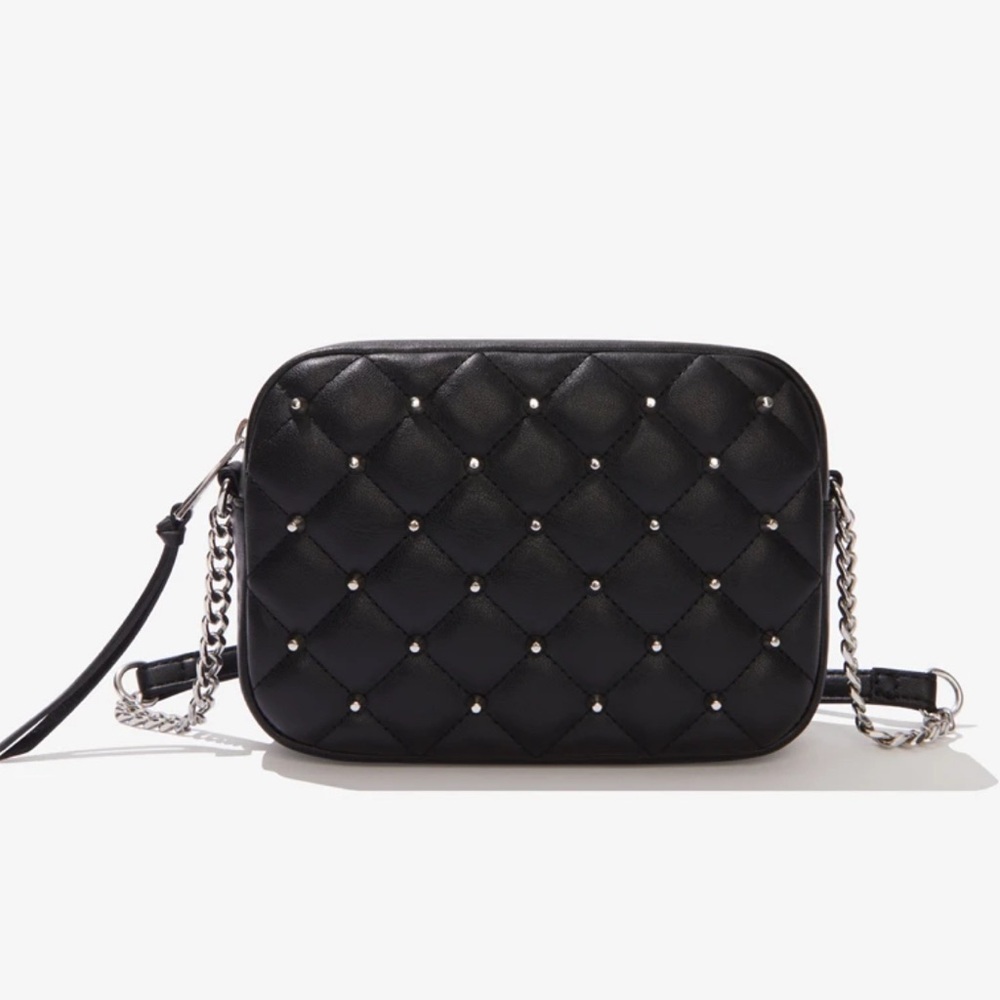 Rebecca Minkoff Black Quilted Crossbody Bag with Silver Chain